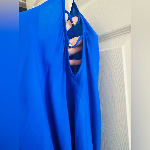 Karina Grimaldi Neimans Electric Blue Open Shoulder Silk Kimono Sleeve Blouse XS - Picture 2 of 5
